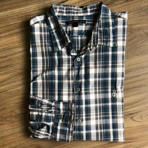 John Varvatos Peace Sign Logo Plaid Button Up Long